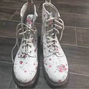 Dr. Martens White and Pink Combat Boots Floral Design